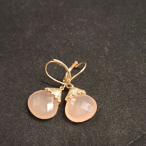 14K Pink Quartz Dangle Earrings - Picture 2 of 4